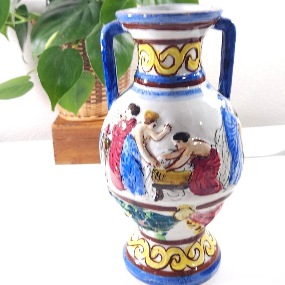 Vtg Italian Hand Painted Ceramic Amphora Vase Greco-Roman Scene Made in Italy - Picture 5 of 10